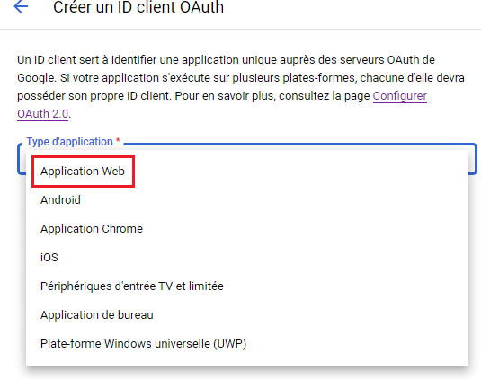 Choix du type d'application