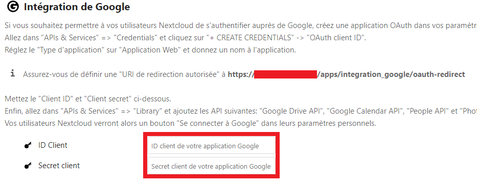 Page de configuration