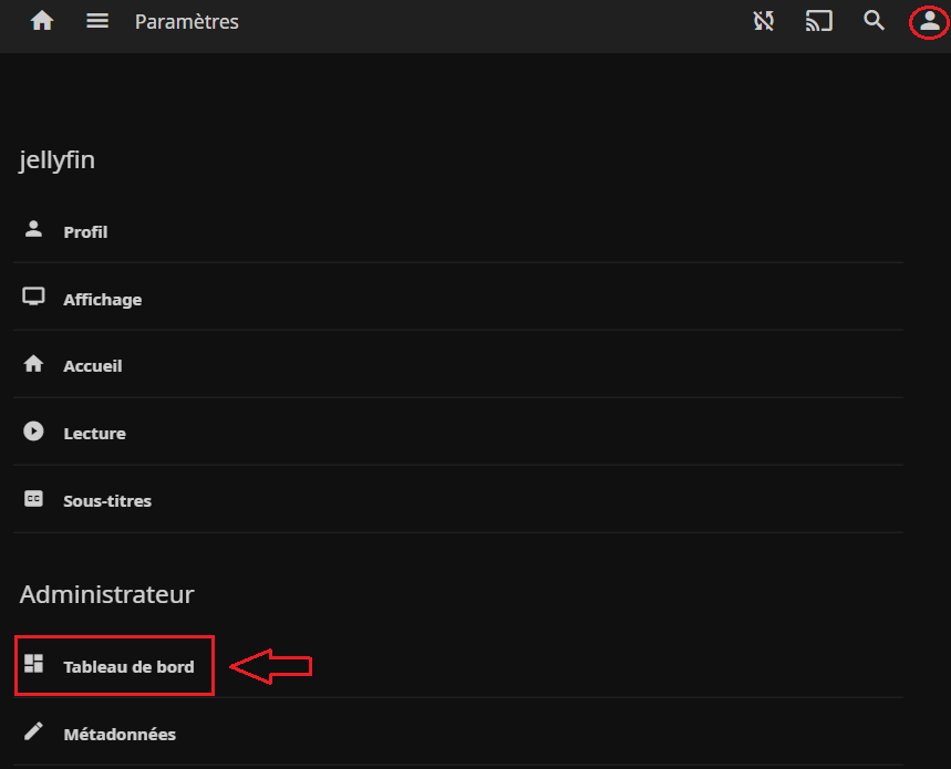 On se rend dans le tableau de bord..