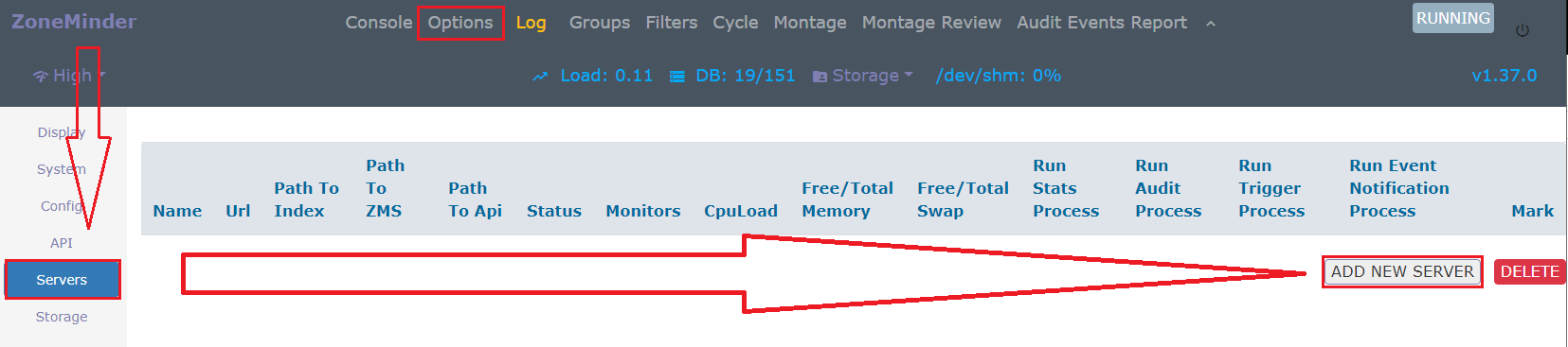 Menu pour ajouter les serveurs