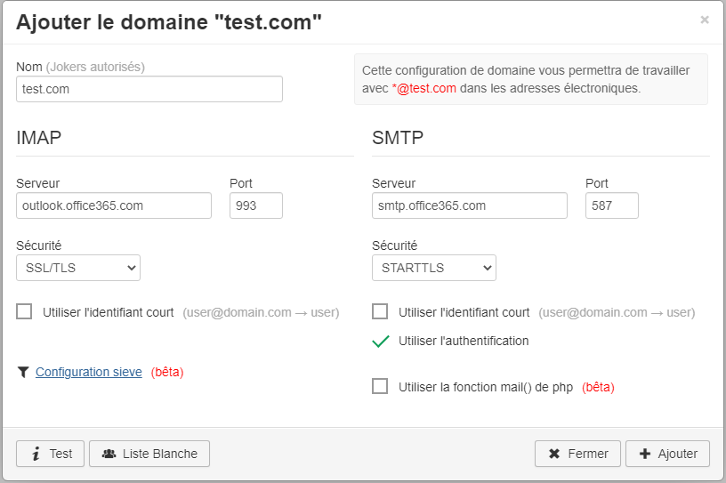 Configuration d'un domain Office365