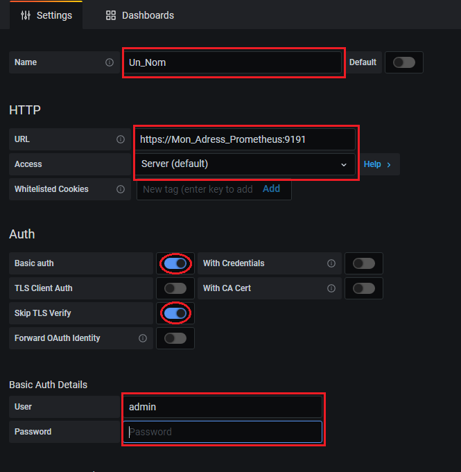 Configuration pour Prometheus distant.
