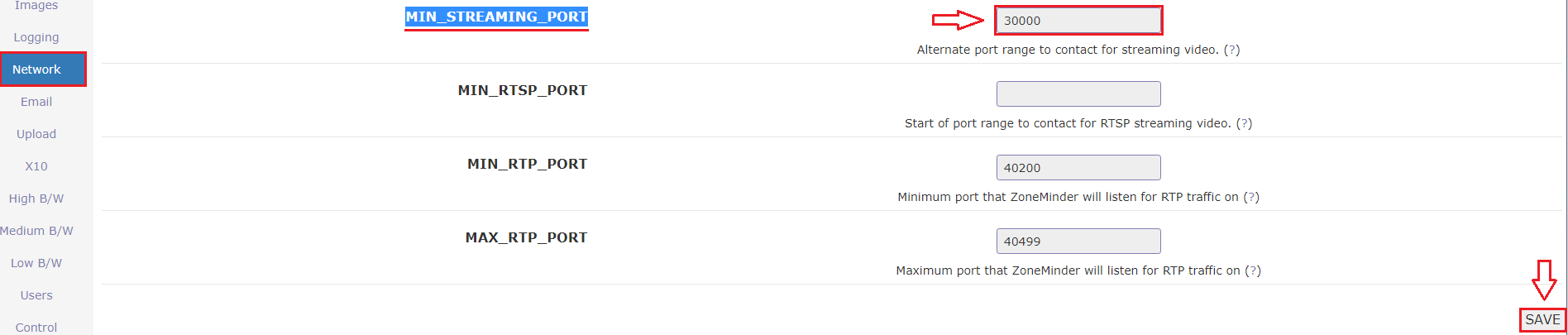 Exemple avec le port 30.000