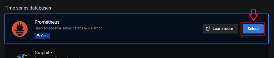 On choisit la source de type Prometheus