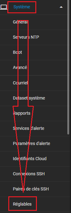 Accès au menu "Réglables"