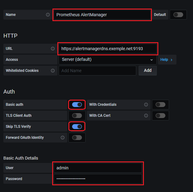 Configuration pour "Prometheus AlertManager" distant.