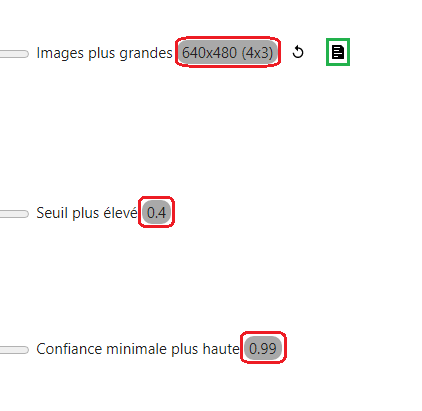 Paramètres de la détection des visages..