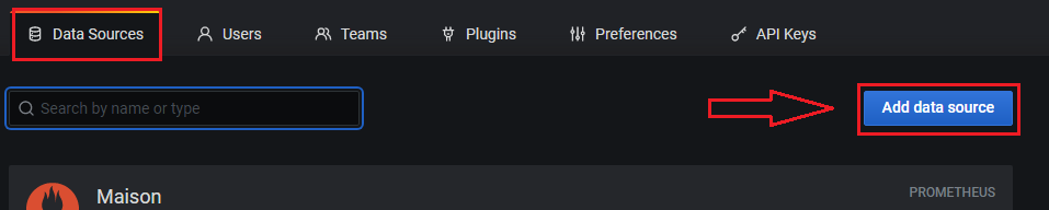 Menu d'ajout de sources de données.