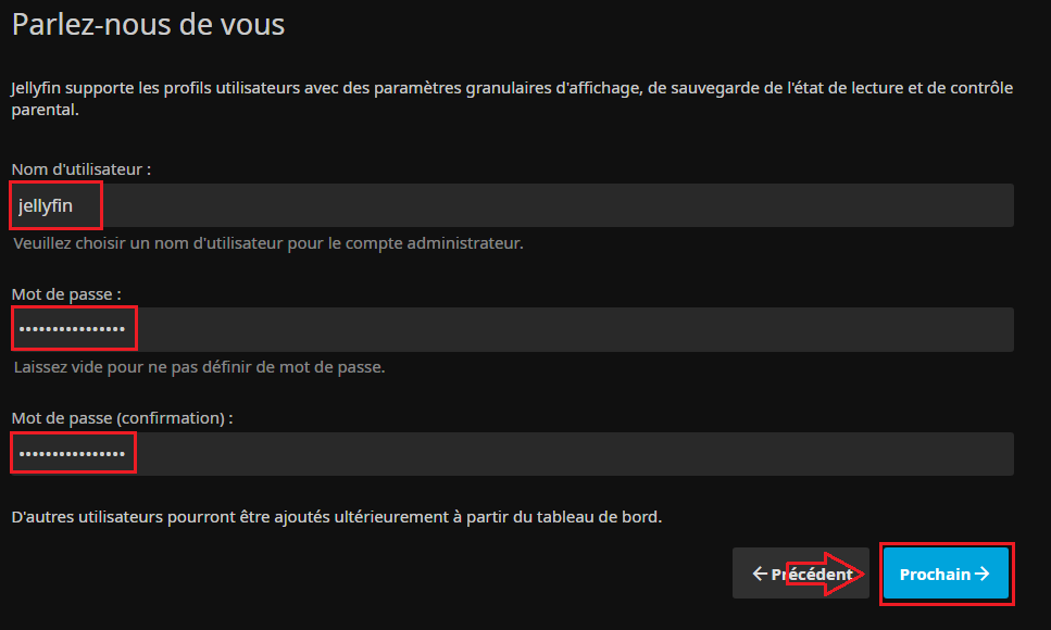 Configuration du compte d'administration..
