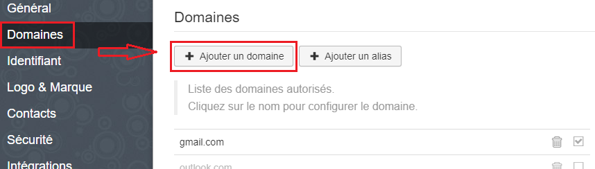 Par ici pour autoriser de nouveaux domaine.