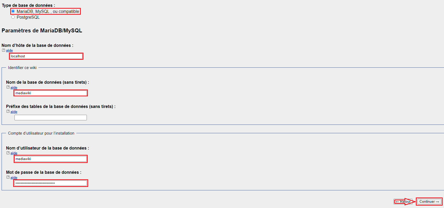 Réglages de MariaDB..