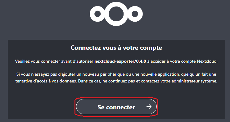 Première fenêtre d'autorisation..