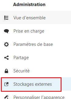 Menu Stockages Externes