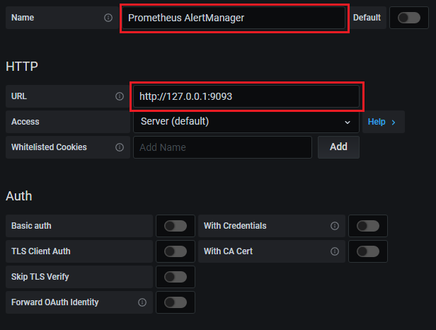 Configuration pour Prometheus local.