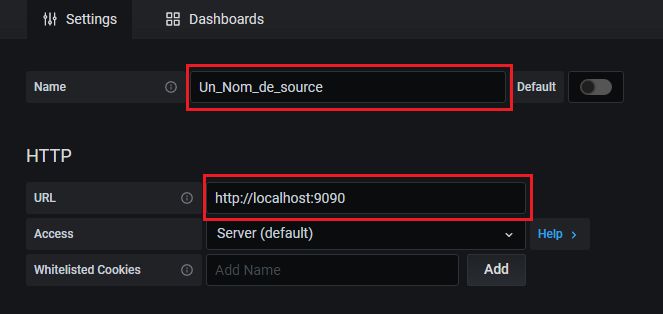 Configuration pour Prometheus local.