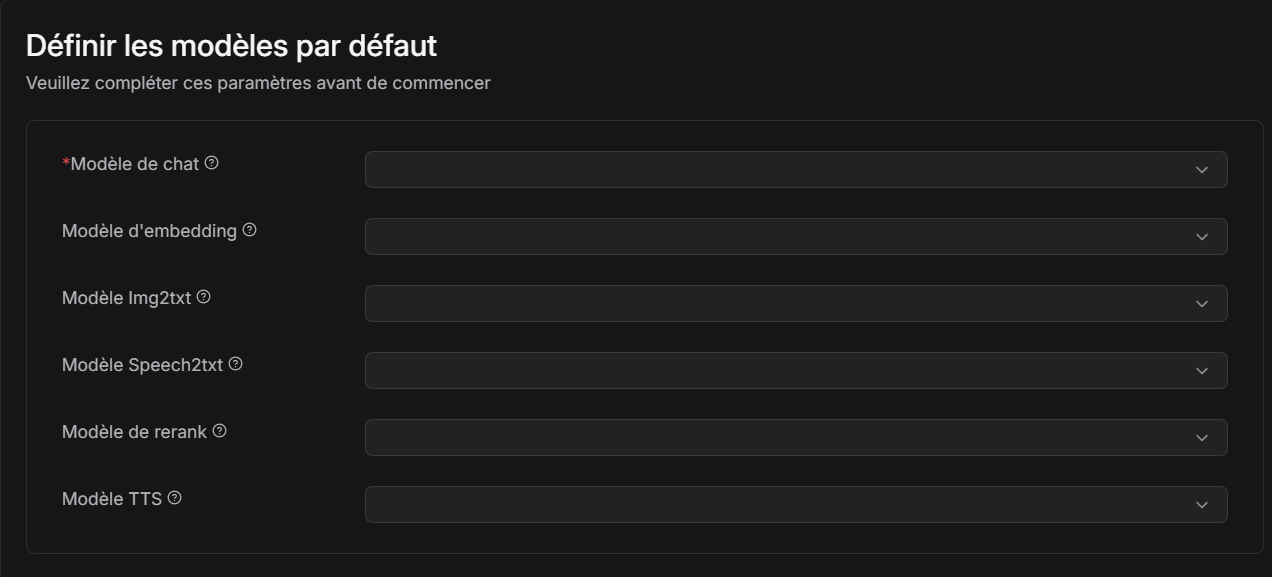Menu de sélection des modèles IA..